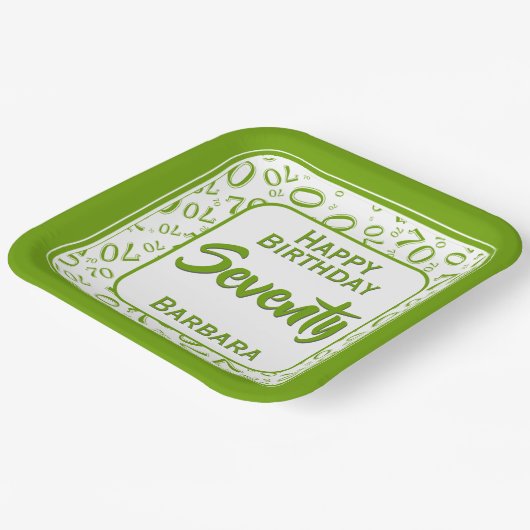 70. Party Random Number Pattern Grün/Weiß Pappteller (Gewinkelt)