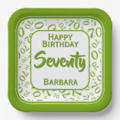 70. Party Random Number Pattern Grün/Weiß Pappteller (Vorderseite)