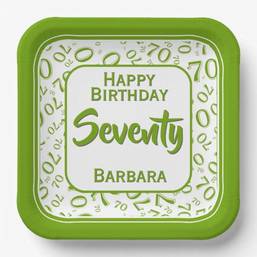 70. Party Random Number Pattern Grün/Weiß Pappteller (Vorderseite)