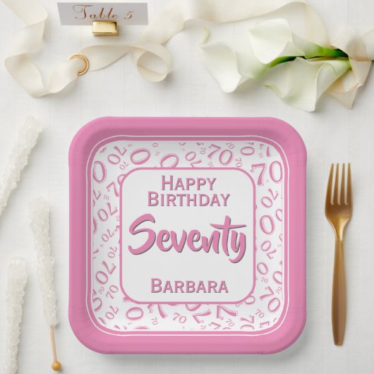 70. Party Random Number Pattern Rosa/Weiß Pappteller (Hochzeit)
