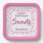 70. Party Random Number Pattern Rosa/Weiß Pappteller (Vorderseite)