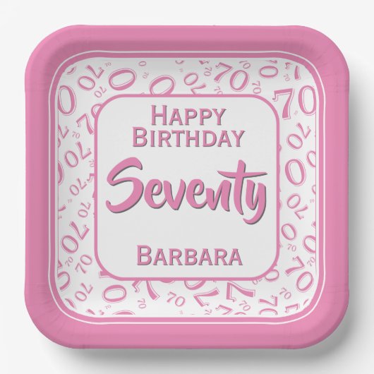 70. Party Random Number Pattern Rosa/Weiß Pappteller (Vorderseite)