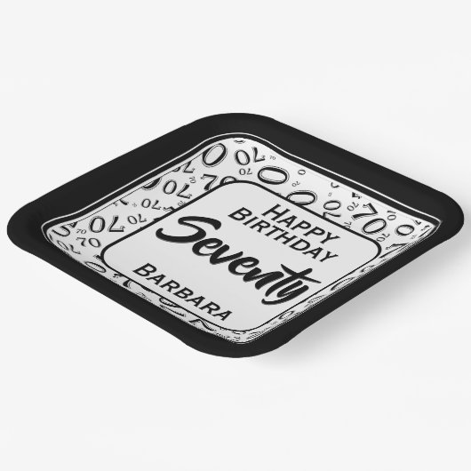 70. Party Random Number Pattern Schwarz/Weiß Pappteller (Gewinkelt)