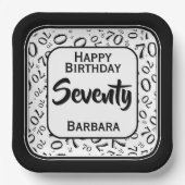 70. Party Random Number Pattern Schwarz/Weiß Pappteller (Vorderseite)