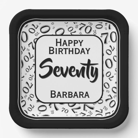 70. Party Random Number Pattern Schwarz/Weiß Pappteller (Vorderseite)