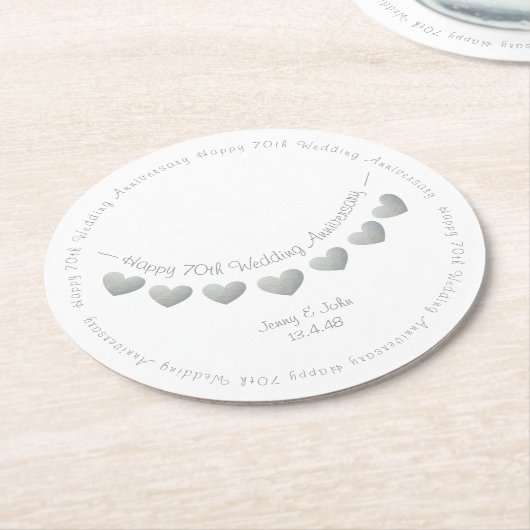 70. Platinum Hochzeitstag Runder Pappuntersetzer (Angewinkelt)