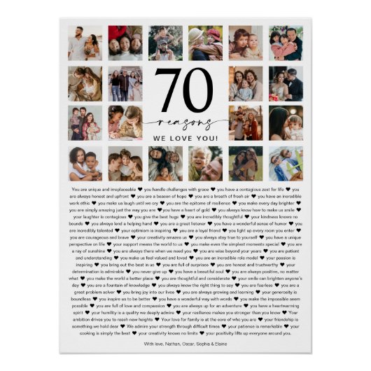 70 Reasons We Love You Photo Collage Keepsake Gift Poster (Vorderseite)