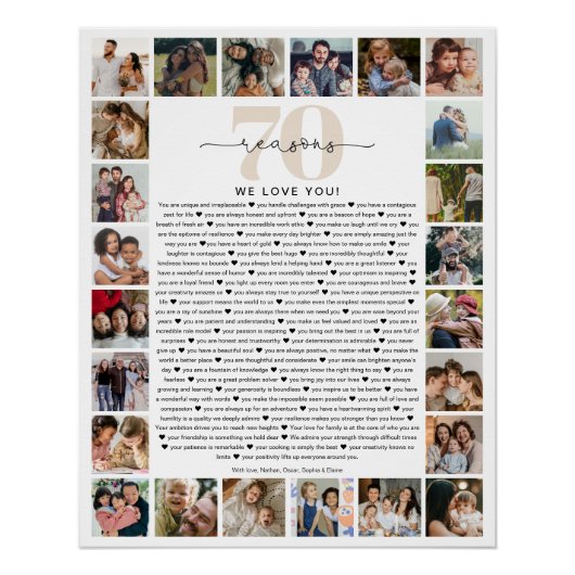 70 Reasons We Love You Photo Collage Keepsake Gift Poster (Vorderseite)
