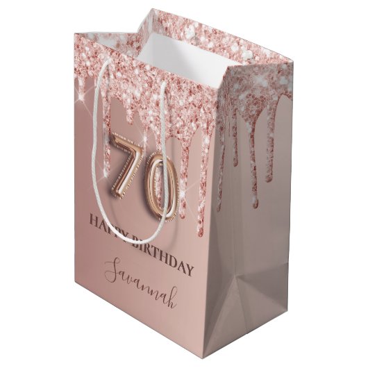 70. Rose Gold Rosa Tropfen Mittlere Geschenktüte (Rückseite Schrägansicht)
