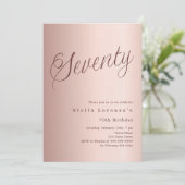 70. Rose Gold-Skript einfachen Luxus Einladung (Stehend Vorderseite)