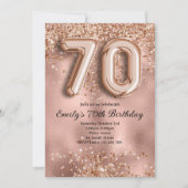 70. Roségold Glitter Geburtstag Einladung (Vorderseite)