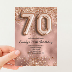 70. Roségold Glitter Geburtstag Einladung