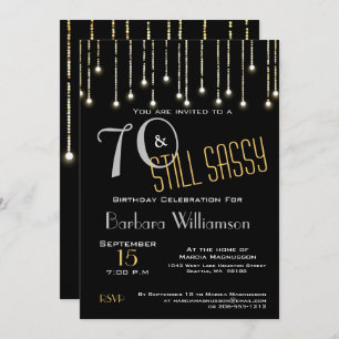 70 Sassy Black Silver Gold Lights Geburtstagsparty Einladung