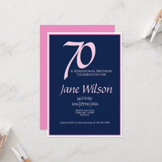 70 & Sensationelle Navy- und Rosa-Geburtstagseinla Einladung