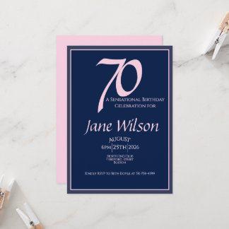 70 & Sensationelles Navy- und Rosa-Geburtstagsjubi Einladung