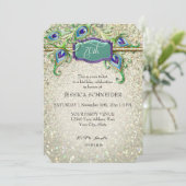 70. Seventieth Birthday Party Peacock Feather Einladung (Stehend Vorderseite)