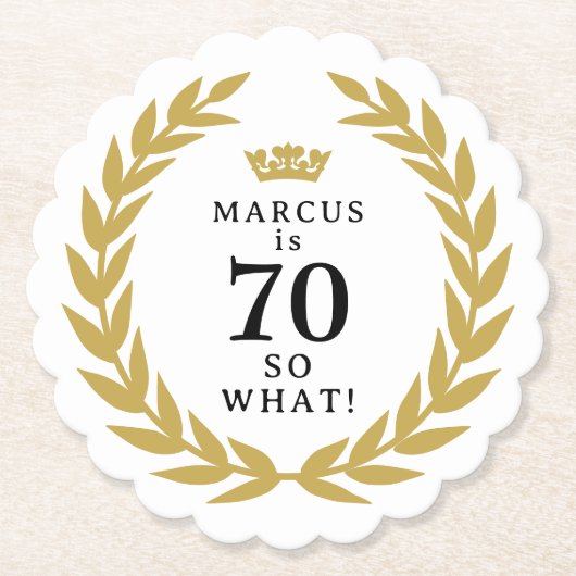 70 So, was Funny Laurel Wreath Crown 70. Geburtsta Untersetzer (Vorderseite)