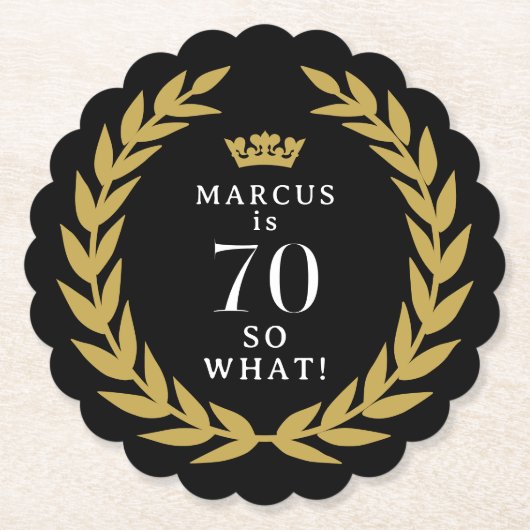 70 So, was Funny Laurel Wreath Crown 70. Geburtsta Untersetzer (Vorderseite)