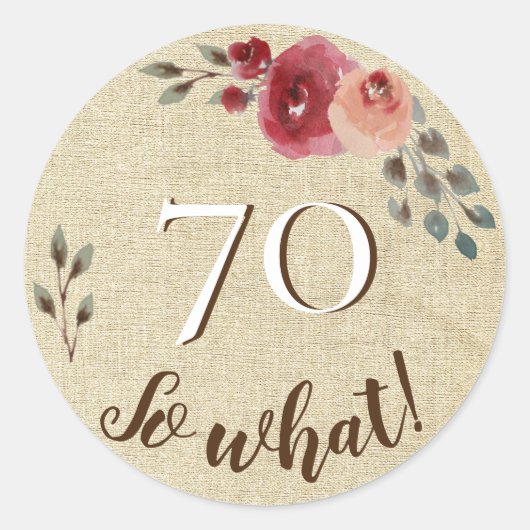 70 So, was rustikale Wasserfarbe Blume 70. Geburts Runder Aufkleber (Vorderseite)