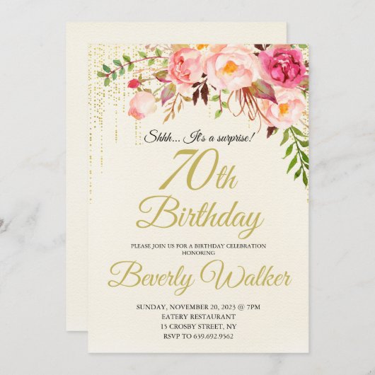 70. Überraschung Geburtstag Frauen Geburtstag Einladung (Vorne/Hinten)