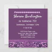 70. ÜBERRASCHUNG Geburtstags-lila Einladung (Rückseite)