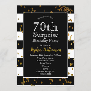 70. Überraschung Geburtstagsparty Black and Gold Einladung