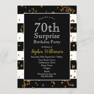 70. Überraschung Geburtstagsparty Black and Gold Einladung
