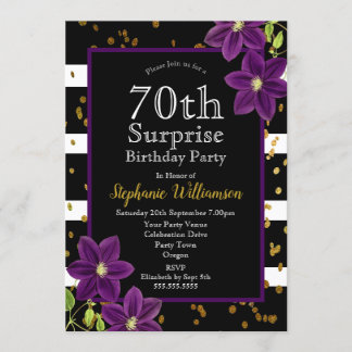 70. Überraschung Geburtstagsparty Black and Gold Einladung