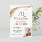 70 und Fabelhaft Glitter 70. Geburtstag Einladung (Stehend Vorderseite)