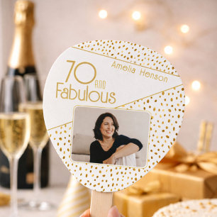 70 und Fabelhaft Gold Glitter Foto 70. Geburtstag Fächer