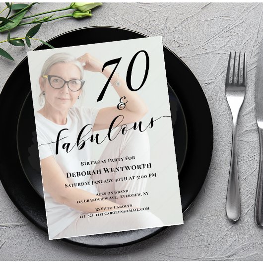70 und Fabelhaft Sechzigster Geburtstag Foto Skrip Einladung