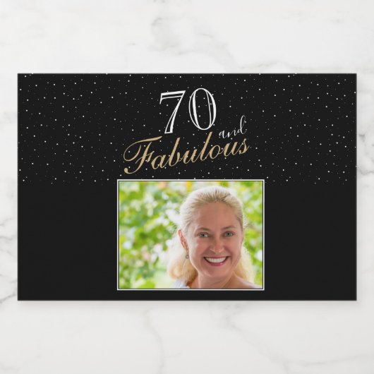 70 und fabelhafte Elegant Black Foto 70. Geburtsta Alkoholflaschenetikett (Einzelnes Label)