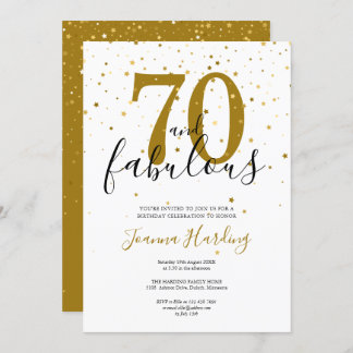 70 und fabelhafte Elegant Gold und Black Birthday Einladung