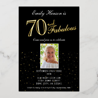 70 und fabelhafte schwarze 70. Geburtstag Gold Folieneinladung