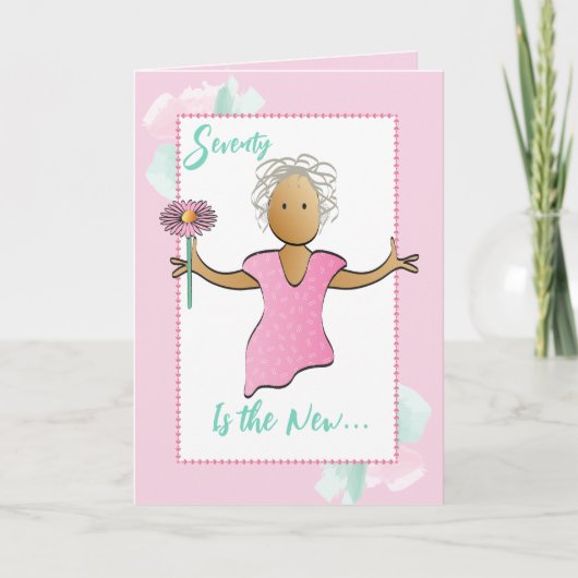 70 und fabelhafte weibliche Cartoon Pink Geburtsta Karte (Vorderseite)