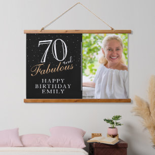 70. und fabelhaftes elegantes Black 70. Geburtstag Wandteppich Mit Holzrahmen