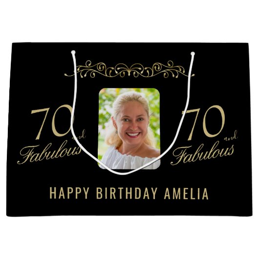 70. und fabelhaftes Schwarzes Ornament 70. Geburts Große Geschenktüte (Vorderseite)