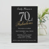 70 und Fabulous Black Elegant Script Geburtstag Einladung (Stehend Vorderseite)