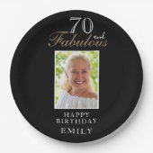 70 und fabulous Elegant Script Foto 70. Geburtstag Pappteller (Vorderseite)