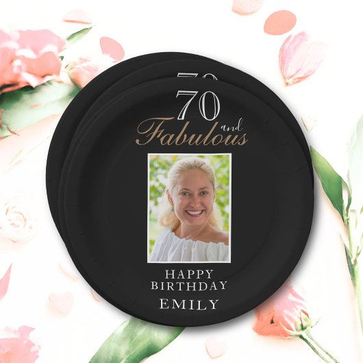70 und fabulous Elegant Script Foto 70. Geburtstag Pappteller
