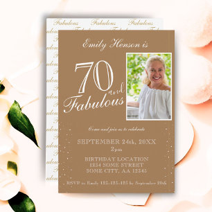 70 und Fabulous Elegantes Beige Foto Geburtstag Einladung