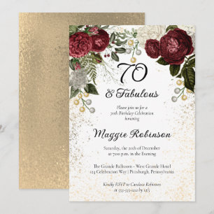 70 und Fabulous Glam Rose Floral Geburtstagsparty Einladung
