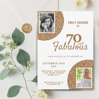 70 und fabulous Gold Glitzer 2 Foto 70. Geburtstag Einladung