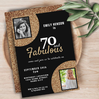 70 und fabulous Gold Glitzer 2 Foto 70. Geburtstag Einladung