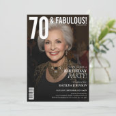 70 und Fabulous Magazine Cover 70. Geburtstag Einladung (Stehend Vorderseite)