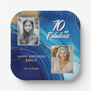 70 und Fabulous Marble Glitzer 2 Foto Geburtstag Pappteller