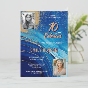70 und Fabulous Marmor Glitter 2 Foto Geburtstag Einladung