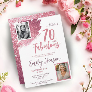 70 und Fabulous Pink Glitter 2 Foto 70. Geburtstag Einladung