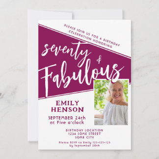 70 und Fabulous Script Magenta Foto 70. Geburtstag Einladung