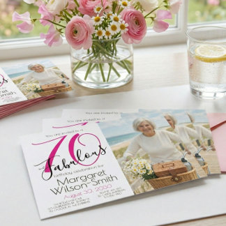 70 und Fantastisch Foto Pink Schwarz 70. Geburtsta Einladung